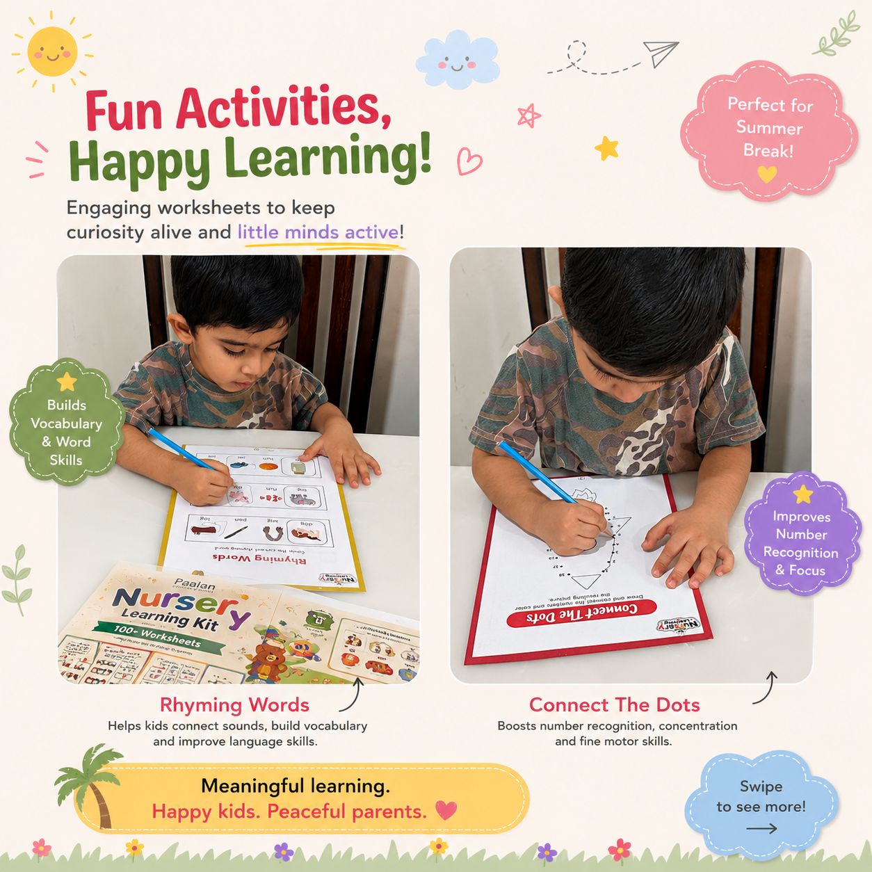 Nursery Learning Kit | For Kids of 3+ Years | 100+ Educational Worksheets | Maths, English, EVS & Bonus