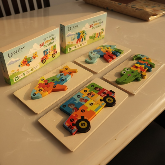 Combo 3D Wooden Puzzle Set of 4 | Animal and Transport Design | For Age 2+ Years | Montessory Educational Toy