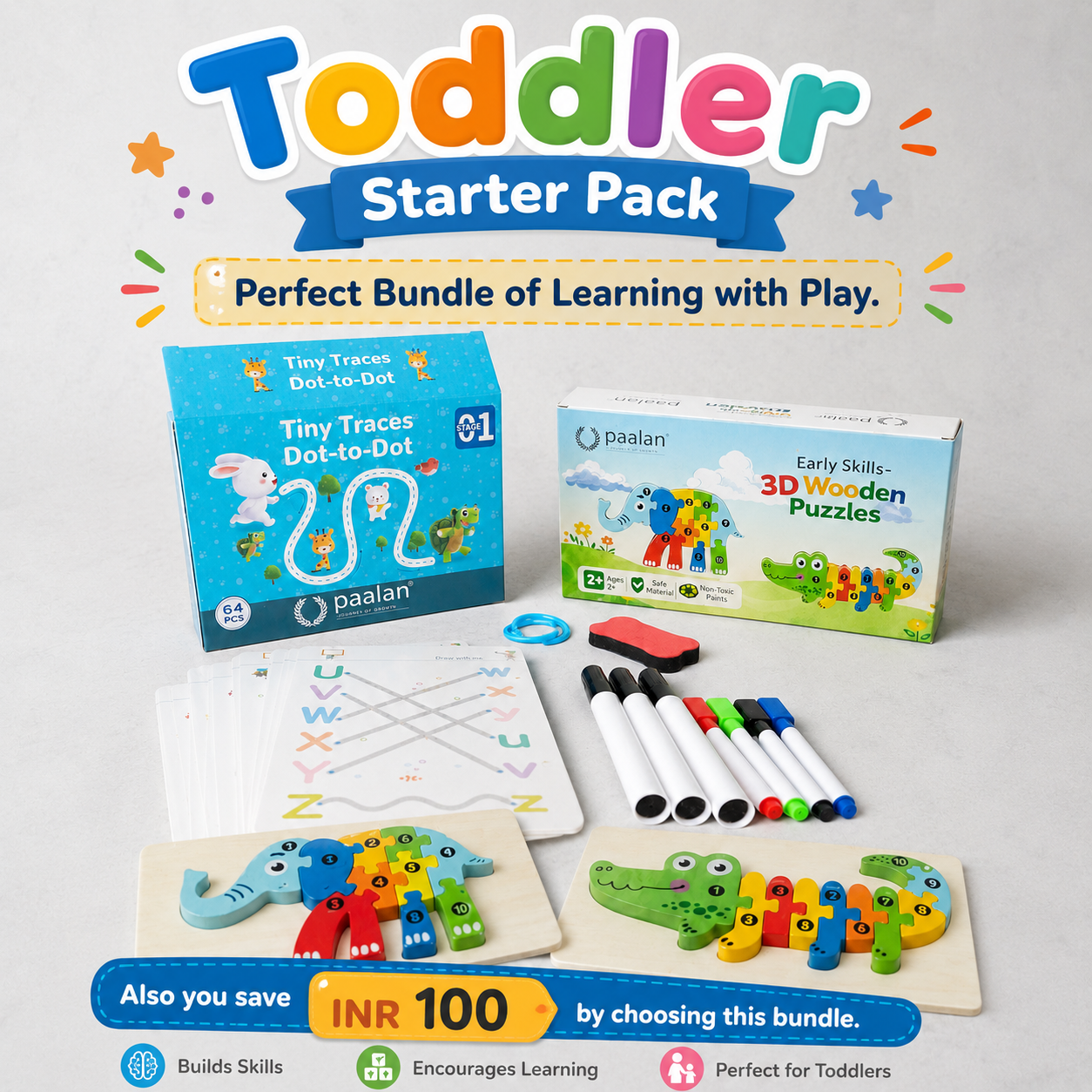 Toddler Starter Pack| Tiny Traces & Animal 3D Puzzle set