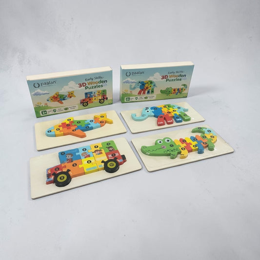 Combo 3D Wooden Puzzle Set of 4 | Animal and Transport Design | For Age 2+ Years | Montessory Educational Toy