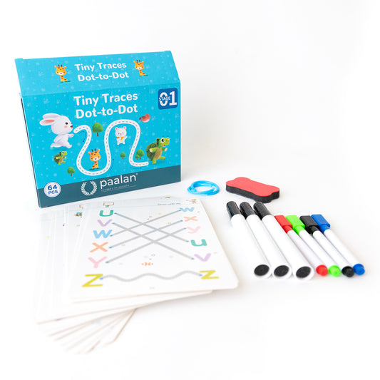 Tiny Traces Dot-to-Dot Tracing Kit | Reusable tracing workbook with markers | Age 3-5 years| Paalan